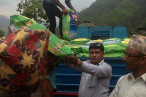 Chairman. Puspa Raj Panday Donating Foods and Goods For 2015 Nepal Earthquake Victims